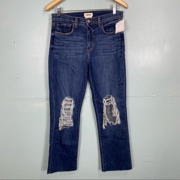 L’agance Jordan Cropped Straight High Rise Sz 28 Blue - Picture 1 of 9